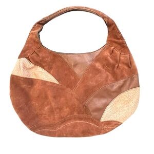 LUCKY BRAND Bag Vintage Inspired Patchwork Suede‎ Leather Snake Skin Hobo Purse